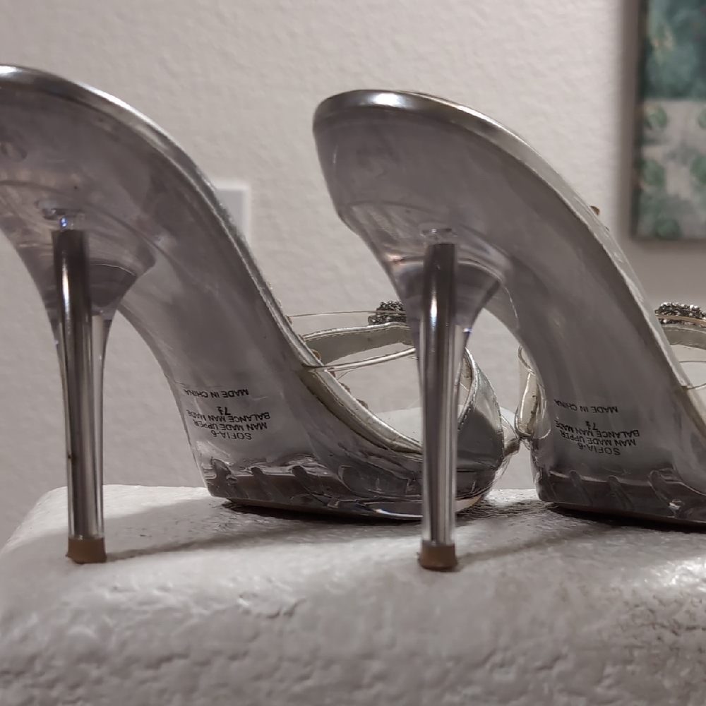 Glamorous Silver Women's Heels With Rhinestone Ac… - image 4